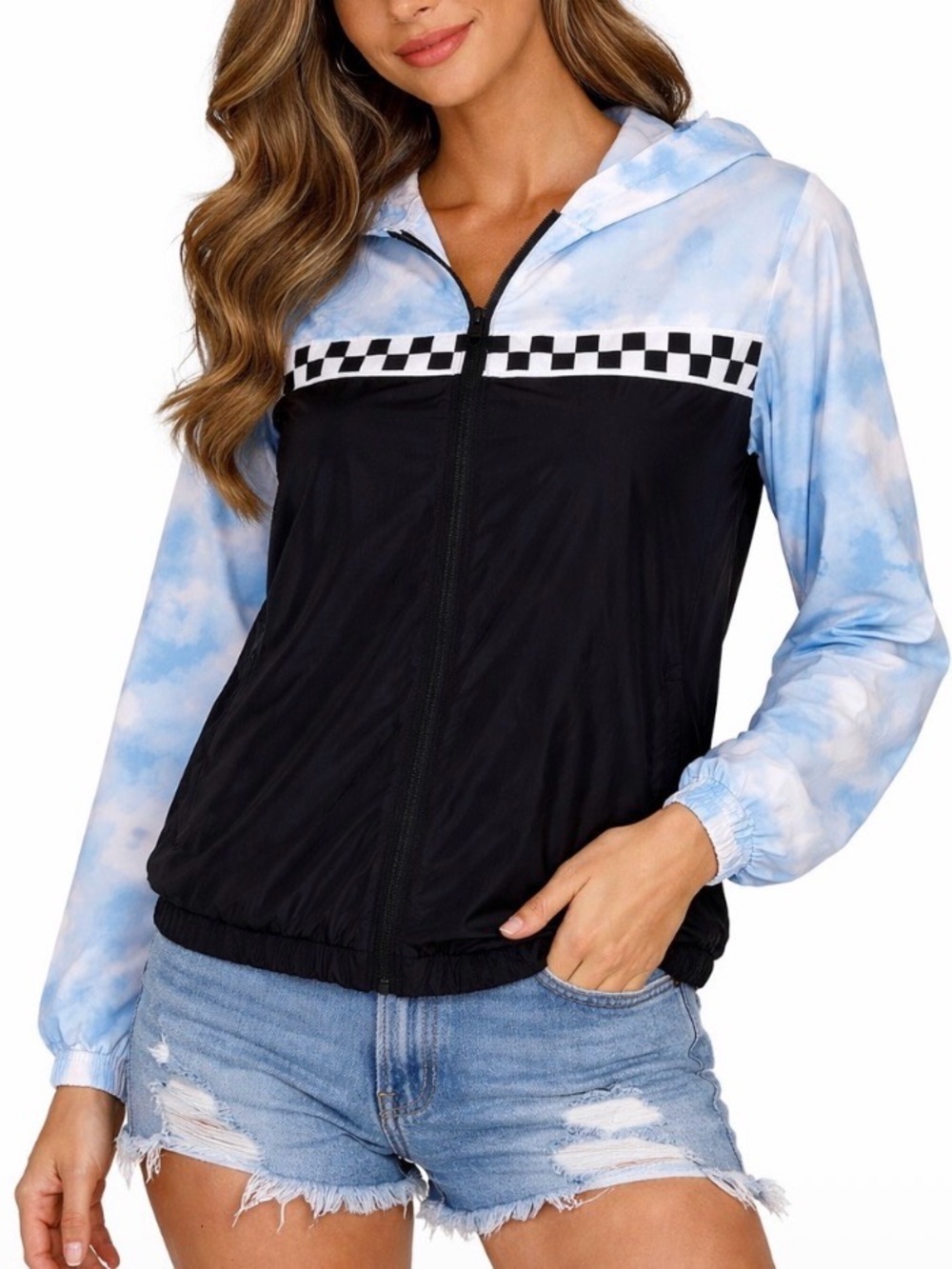 Ideology tie dye and race stripe lightweight zip up jacket SZ SM lightweight